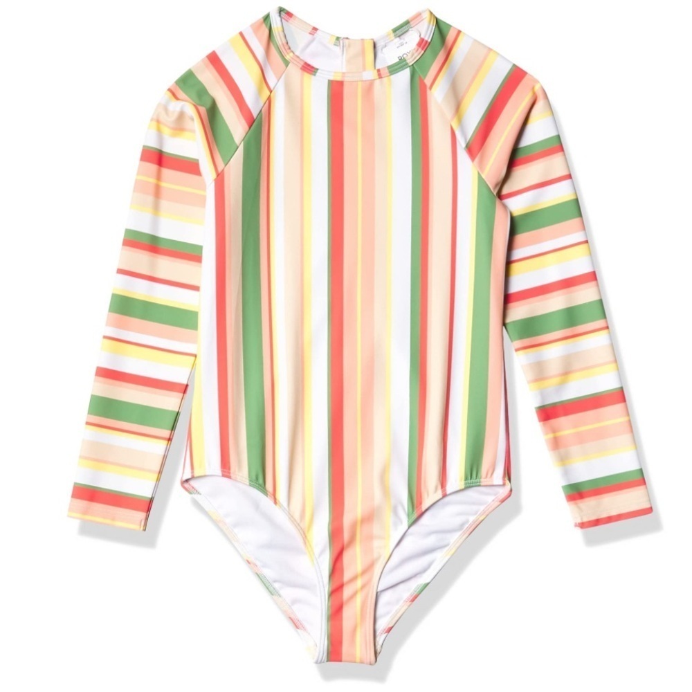 Roxy Girls' Colorful Party Long Sleeve Onesie Swimsuit XL
